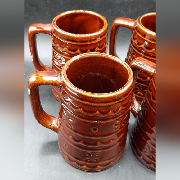 Vtg Marcrest Daisy Dot Stoneware Brown Coffee Tea Beer Mug Cup 4 Tikki Vibe 5.5" - Picture 2 of 9
